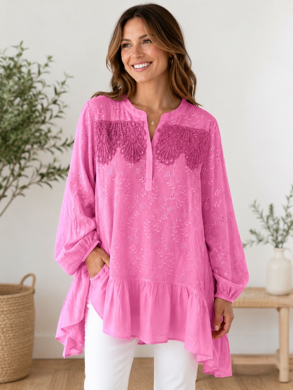 NWOT POL Oversized Tunic Top - Embroidered - Eyelet